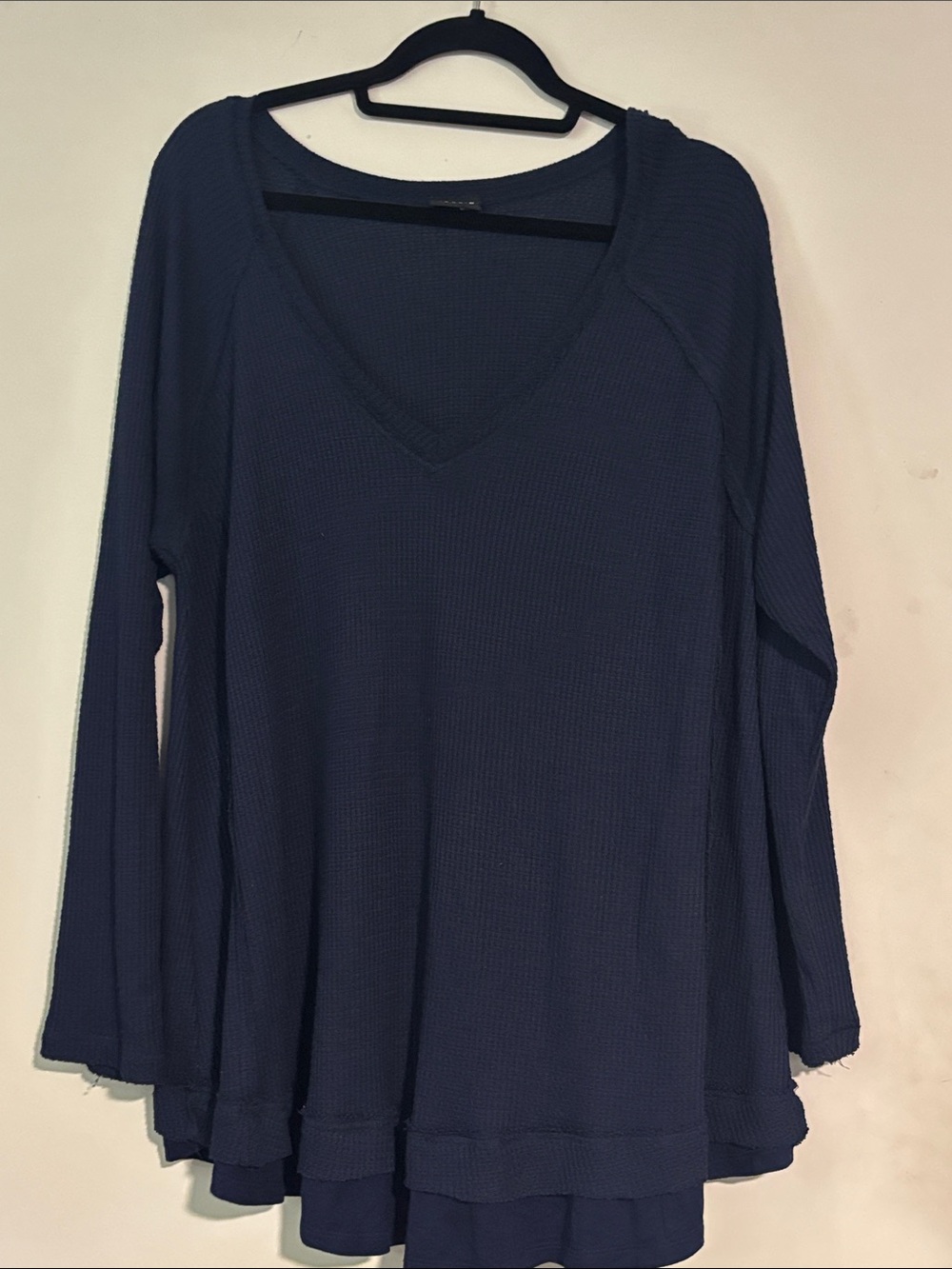 torrid Navy Waffle-Knit V-Neck Long Sleeve Top